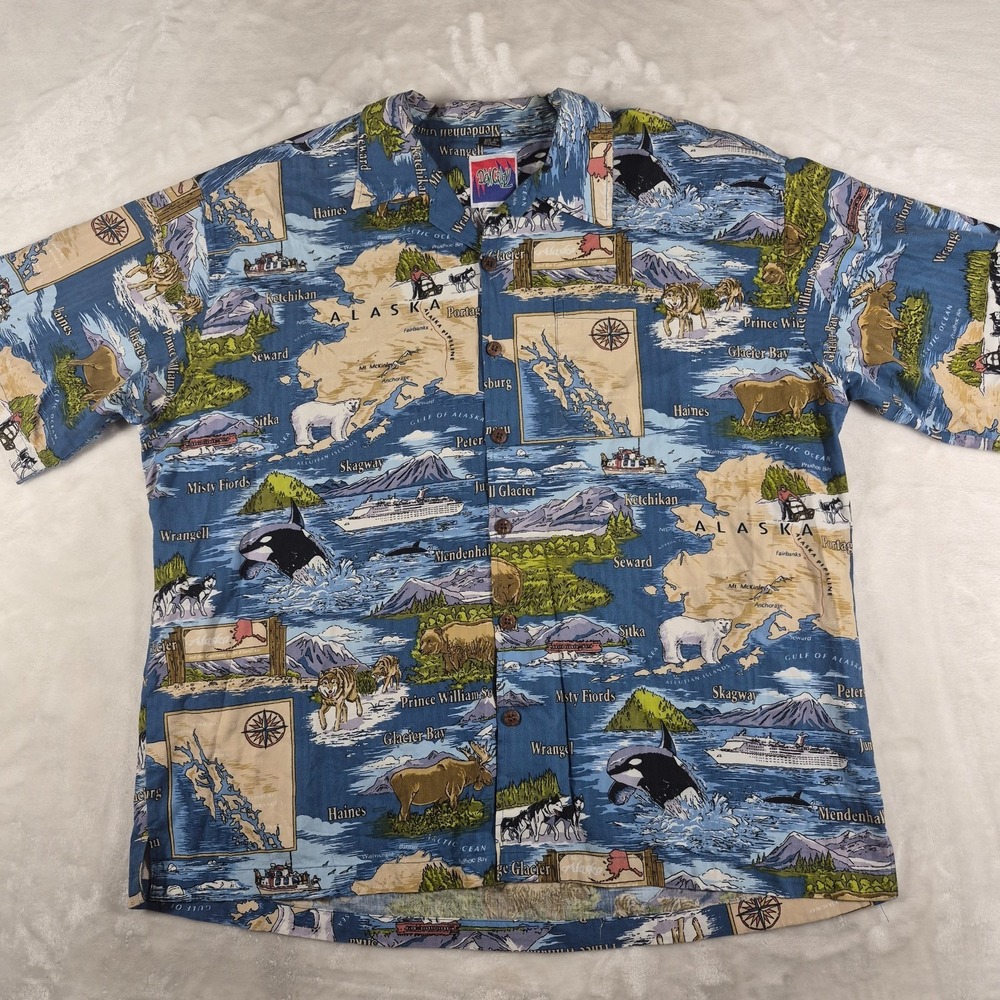 Dem Crazy Button Up Shirt Men's 2XL Short Sleeve Alaska Animal Casual Comfort‎